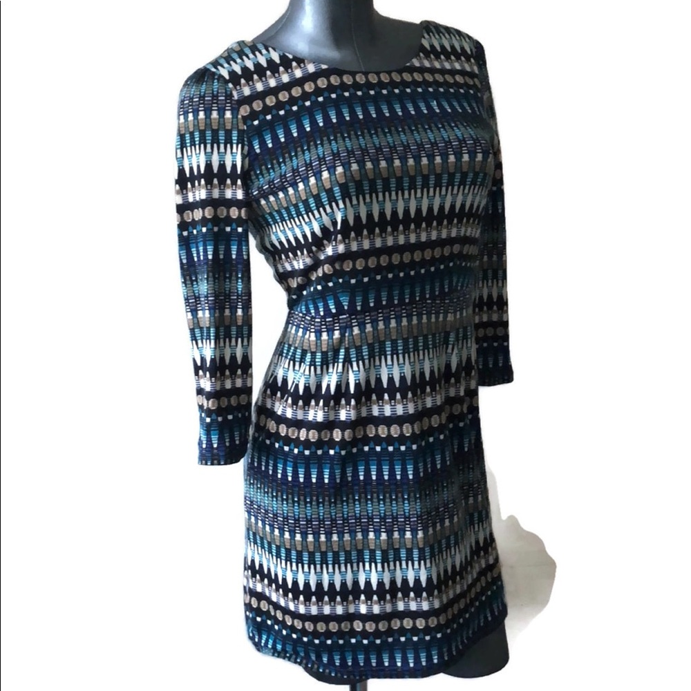 PINK OWL lined geometric print scoop back fun Christmas party new years dress